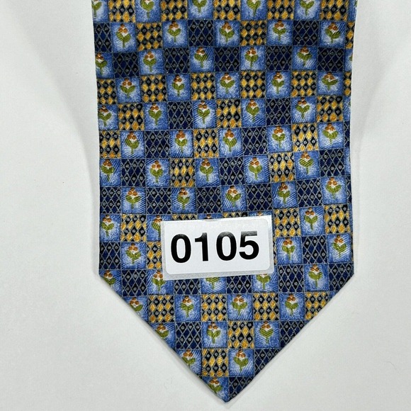Ermenegildo Zegna Neck Tie Men's Blue Orange 100% Silk Floral Italy 57.5" x 4" - Picture 8 of 8